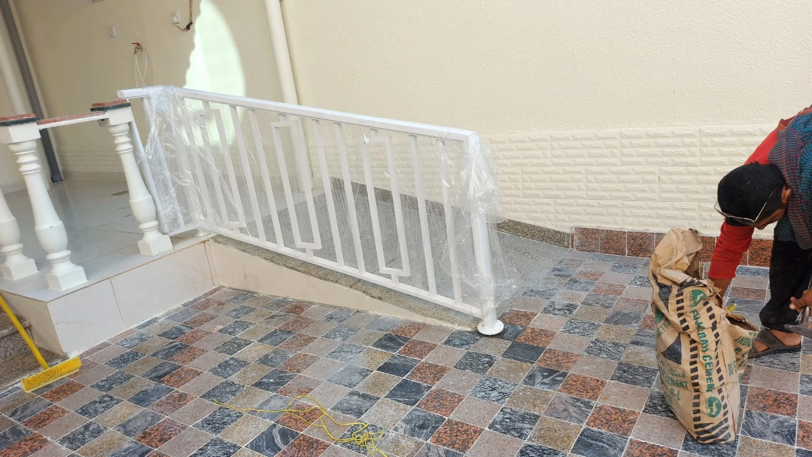White railing installation