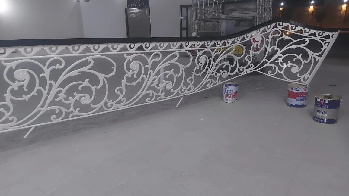 Ornamental white metal railing