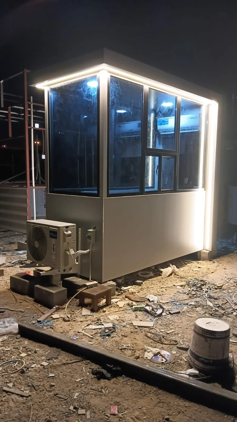 Glass-panelled enclosure at night
