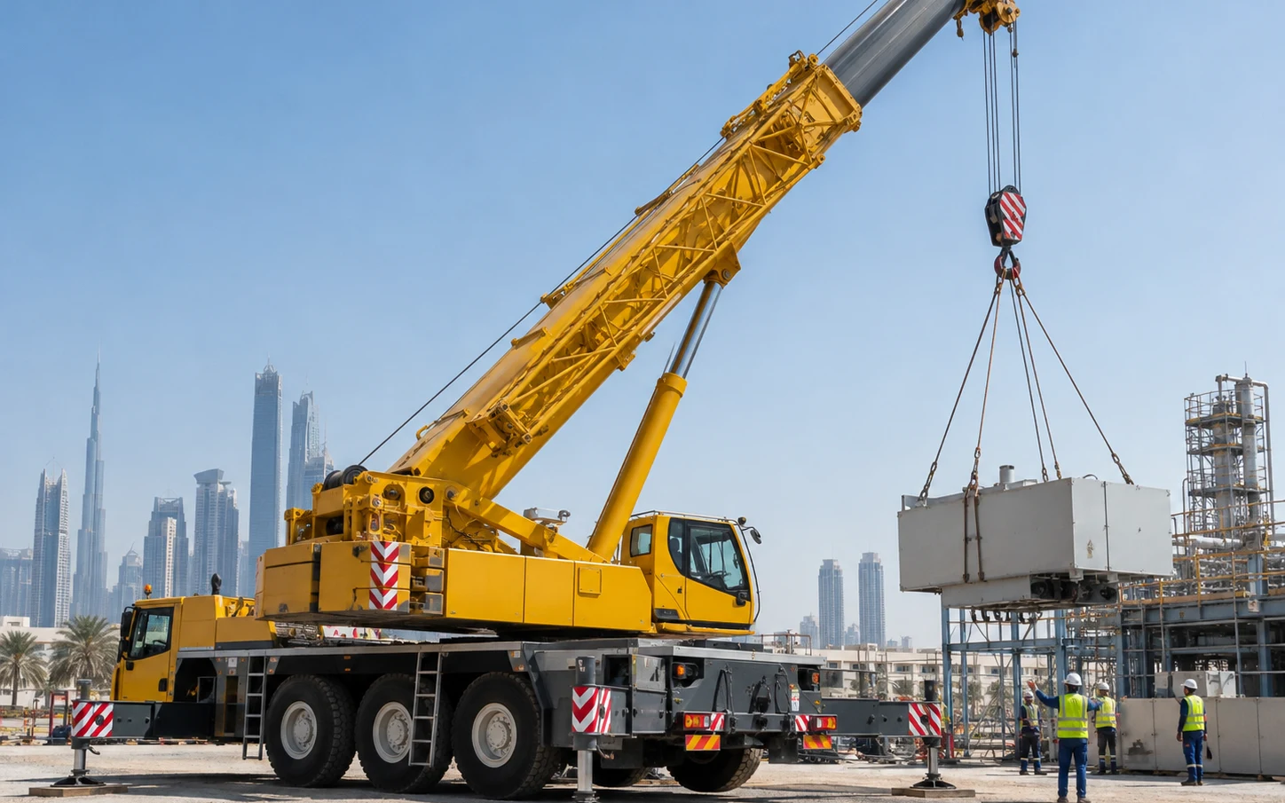Mobile crane lifting work in a Dubai construction environment