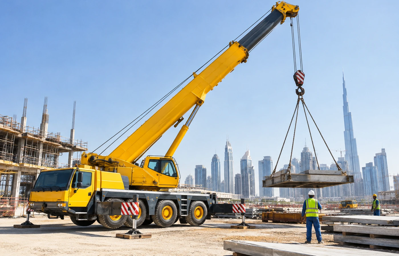 50 Ton mobile crane lifting work in a Dubai construction environment