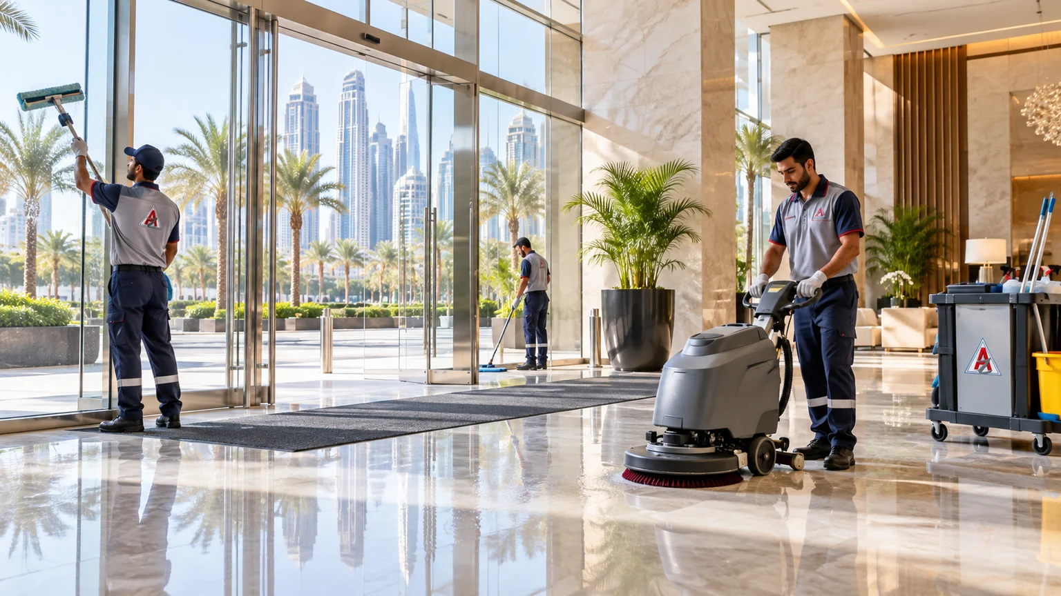 Professional cleaning team at work