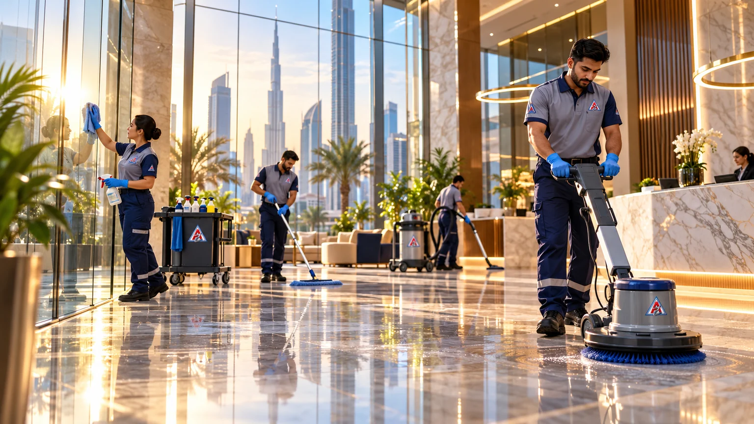 Cleaning team supporting a modern facility