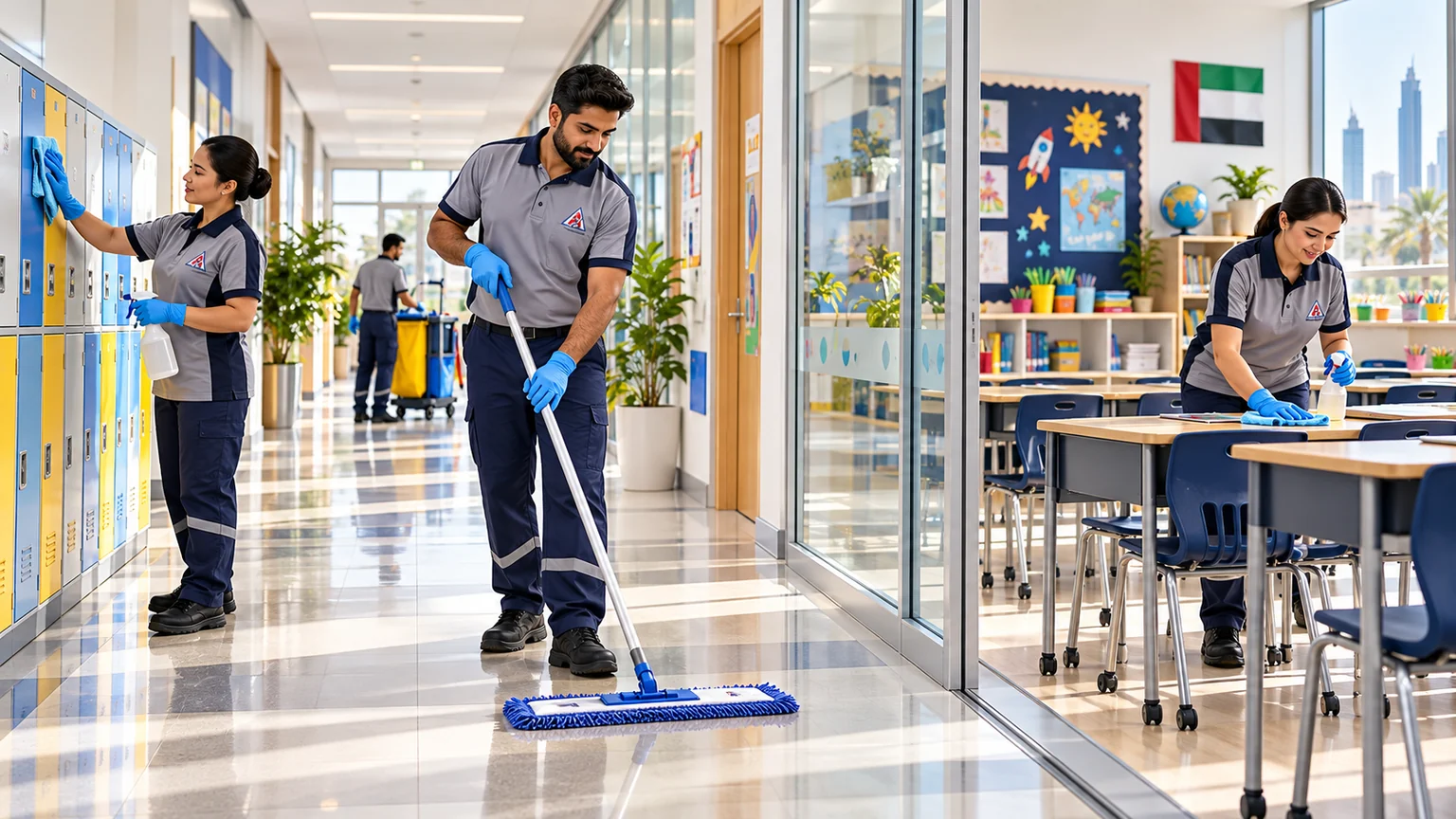 Schools cleaning service scene