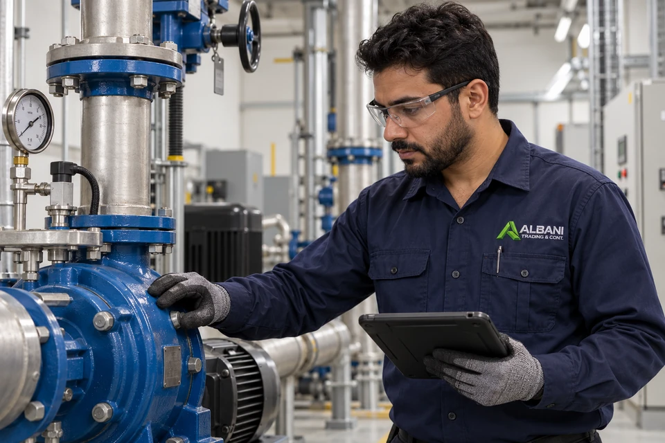 Illustrative maintenance employee wearing embroidered Albani workwear