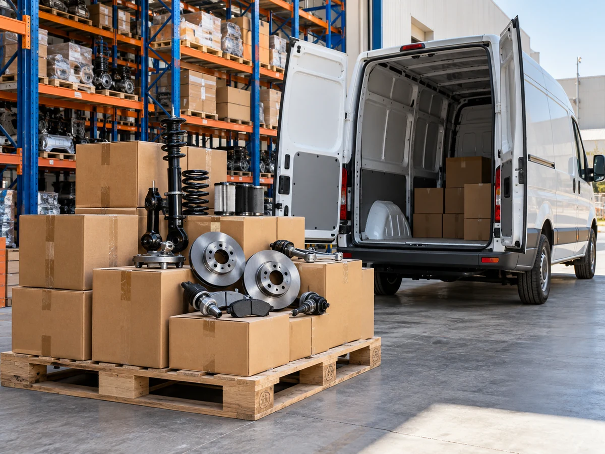 Packed auto parts ready for delivery