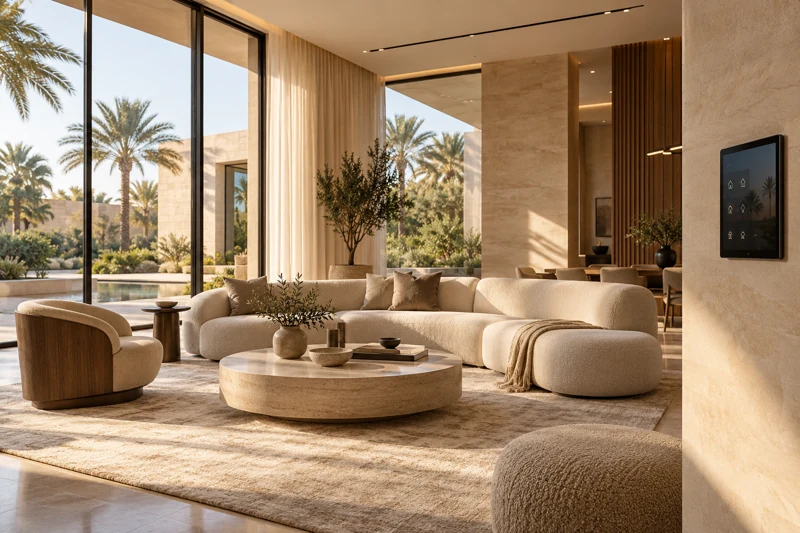 Illustrative connected contemporary villa interior