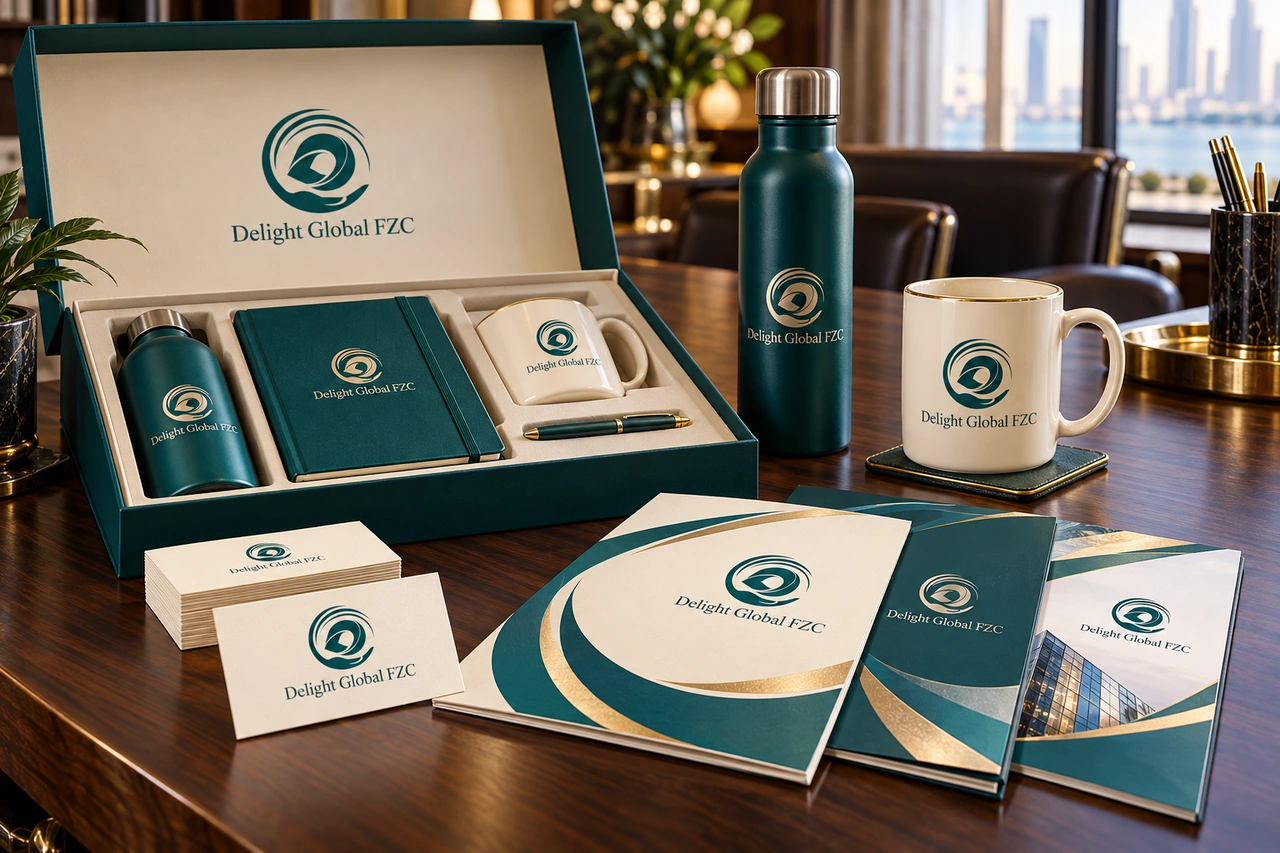 Illustrative branded corporate gifts and printed stationery