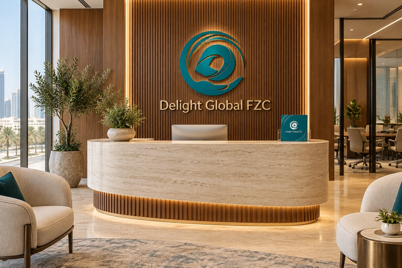 Illustrative branded commercial reception interior