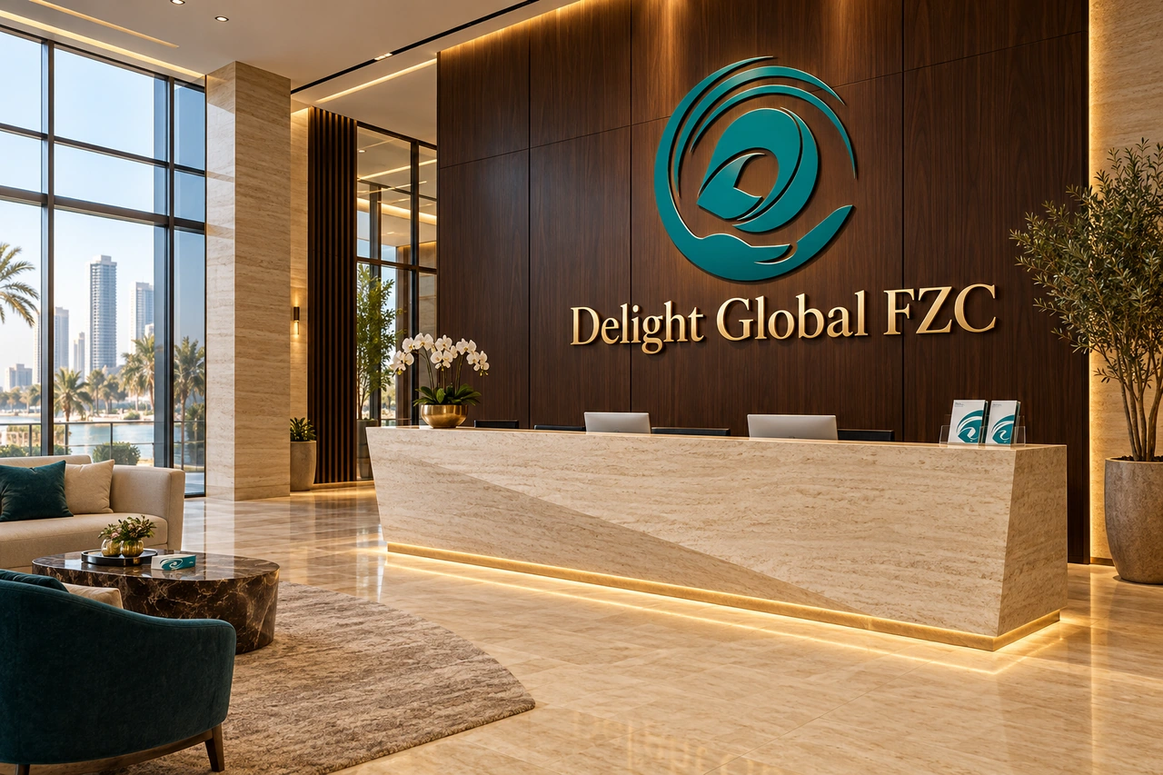 Illustrative branded commercial reception interior