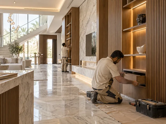 Luxury interior renovation work in progress with custom joinery