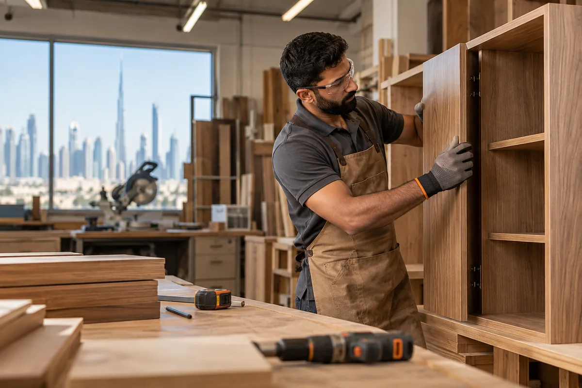 Carpenter at work in a fitted workshop
