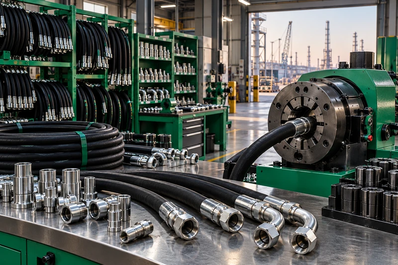 Hydraulic hose connections on mechanical equipment
