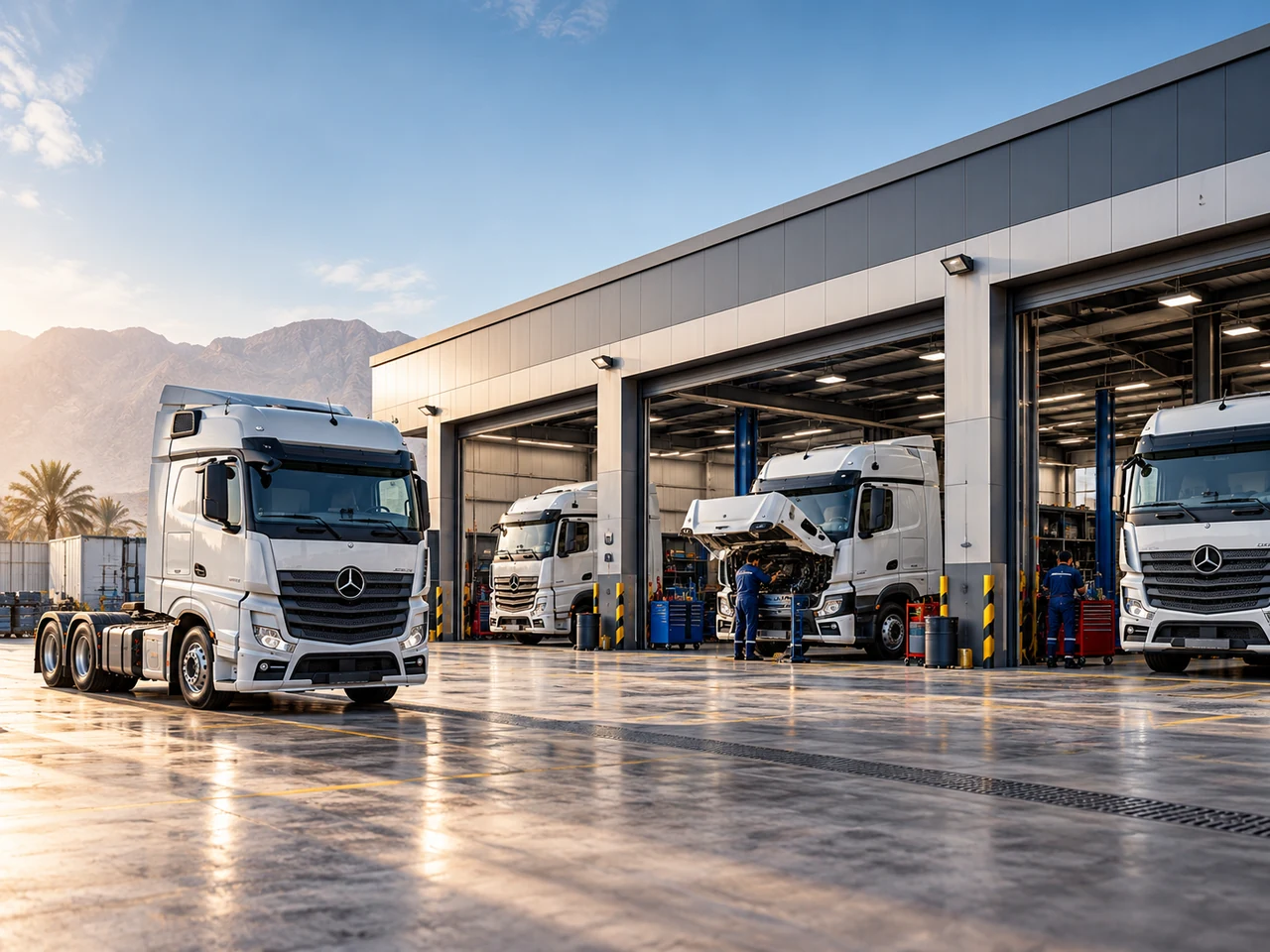 Garage exterior and service bays