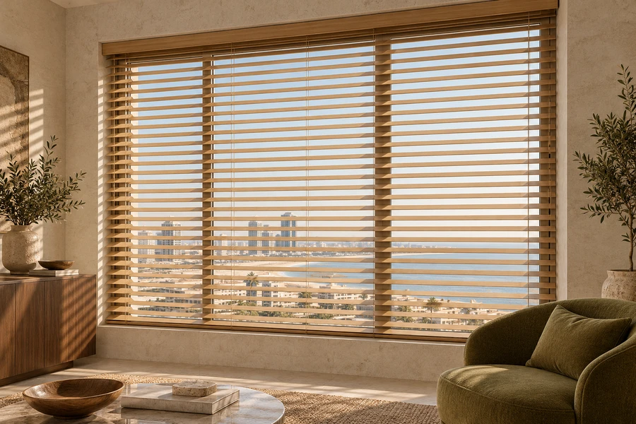 Wooden window blinds filtering natural daylight — generated inspiration