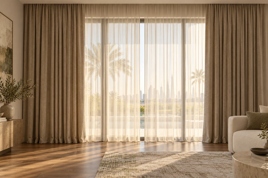 Full-length linen curtains with ivory sheers — generated inspiration