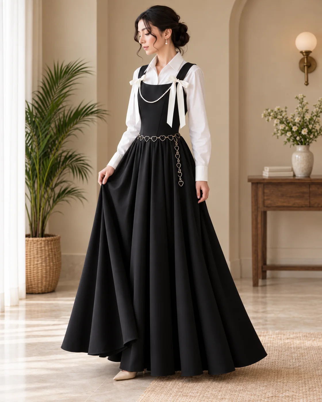 Black corset and maxi skirt look