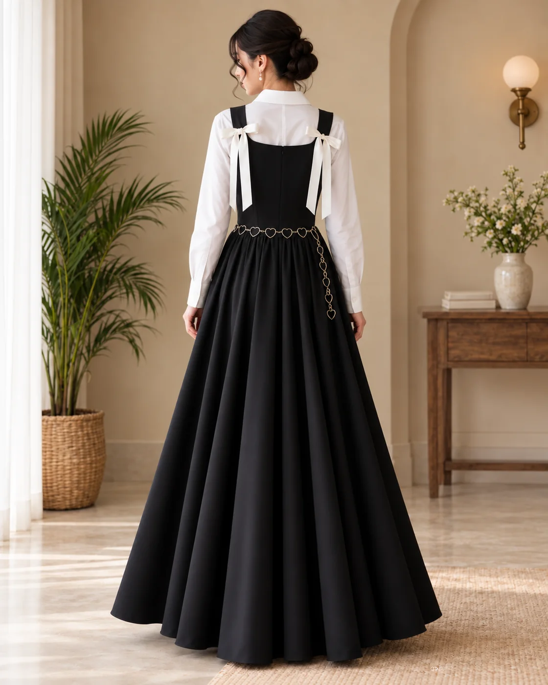 Back view of black outfit