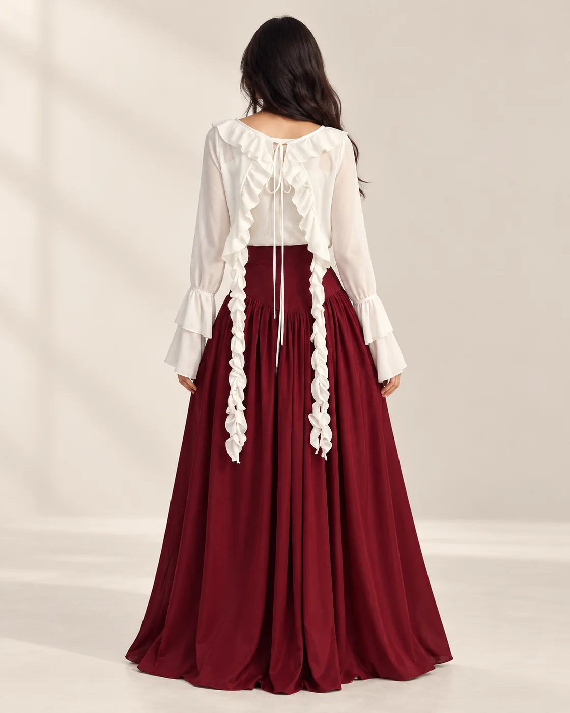 Back view of maroon outfit
