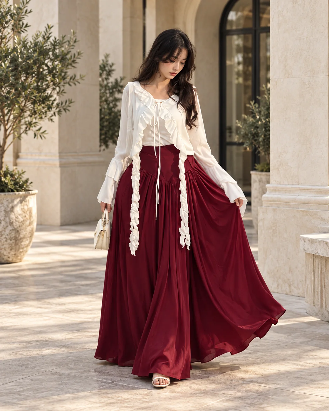 Skirt & Shirt maroon look