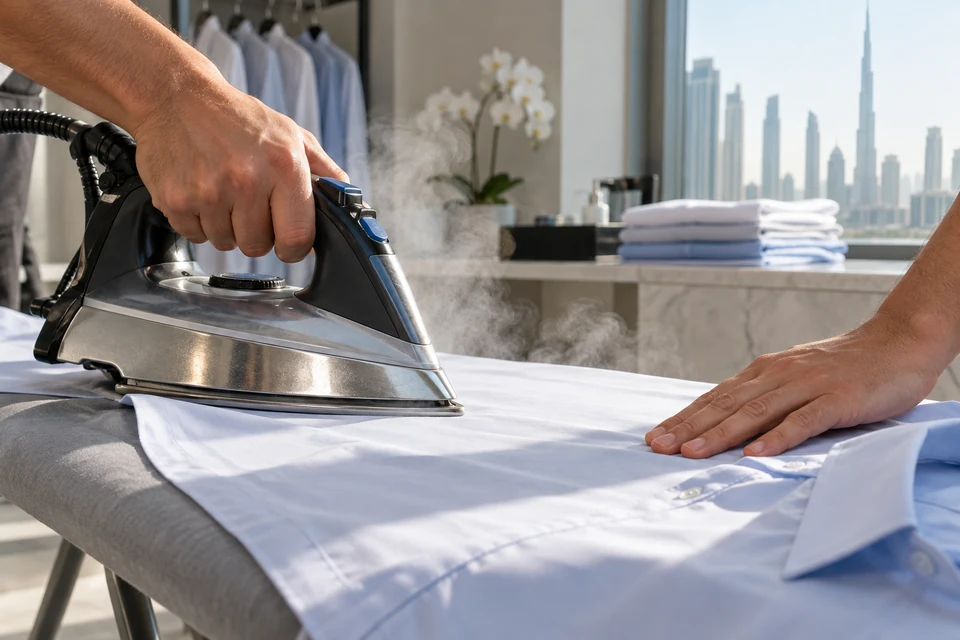 Steam pressing — illustrative laundry photography