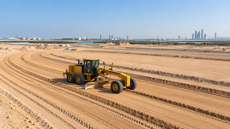 Earth leveling and grading at an Abu Dhabi site