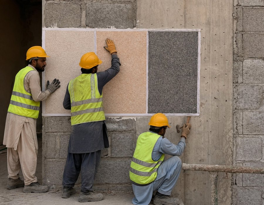 Marble chips plastering