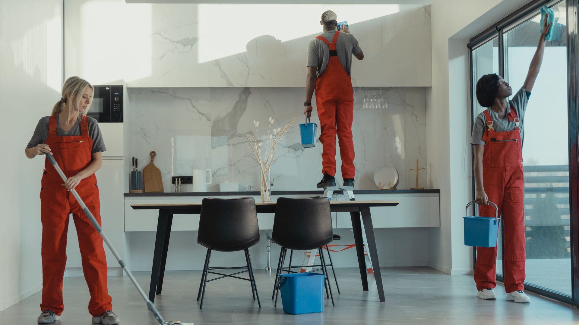 Cleaning a bright villa living area in Dubai