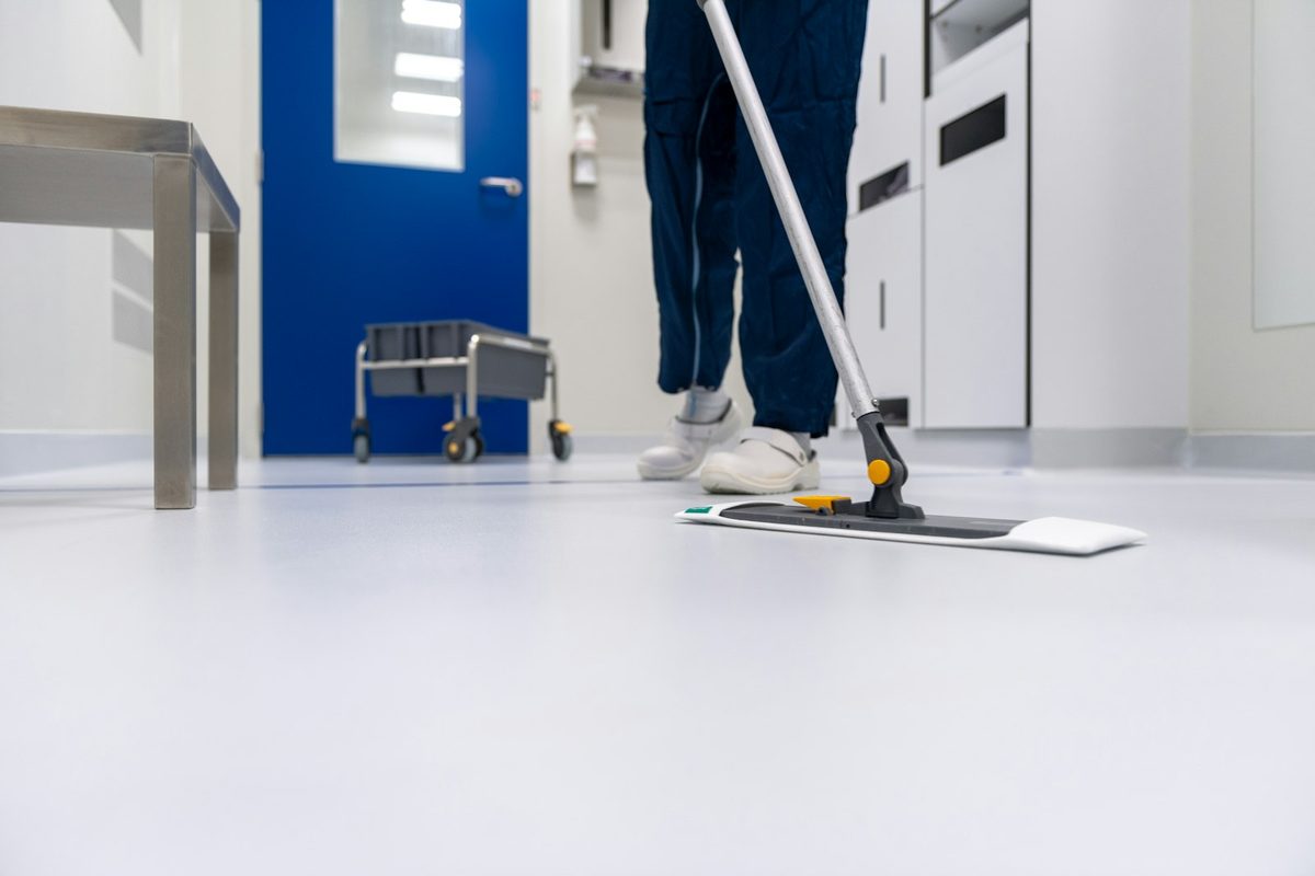 Cleaning of a medical centre corridor and waiting area
