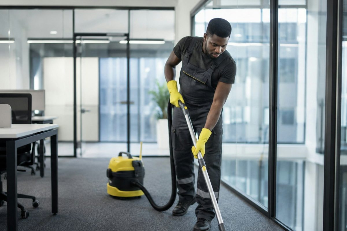 Office cleaning of workstations and a meeting room