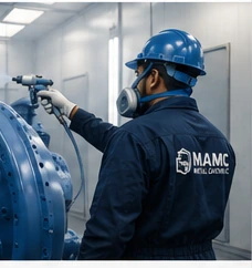 Powder coating work in a controlled industrial environment