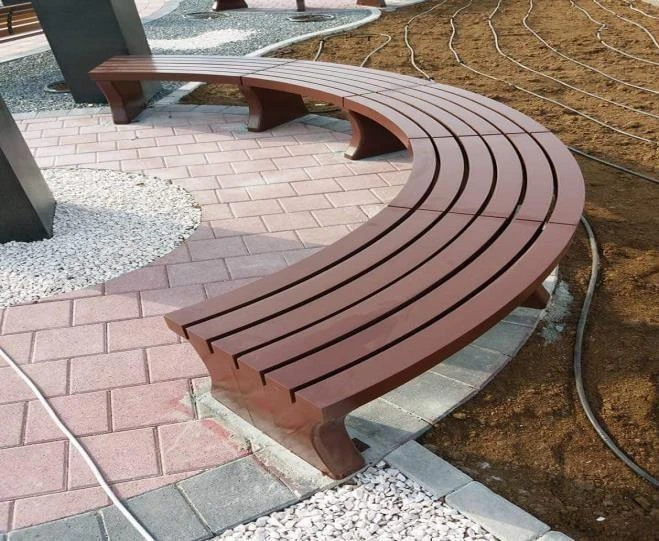 Curved outdoor bench