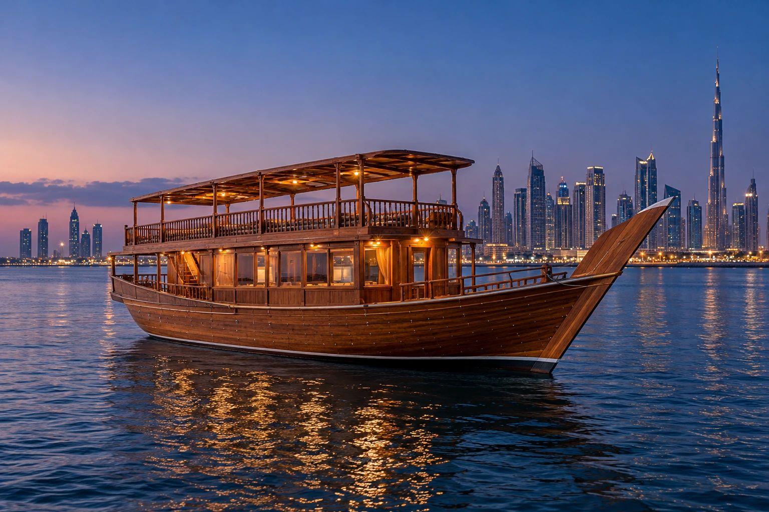 Wooden tourism boat in a UAE harbor