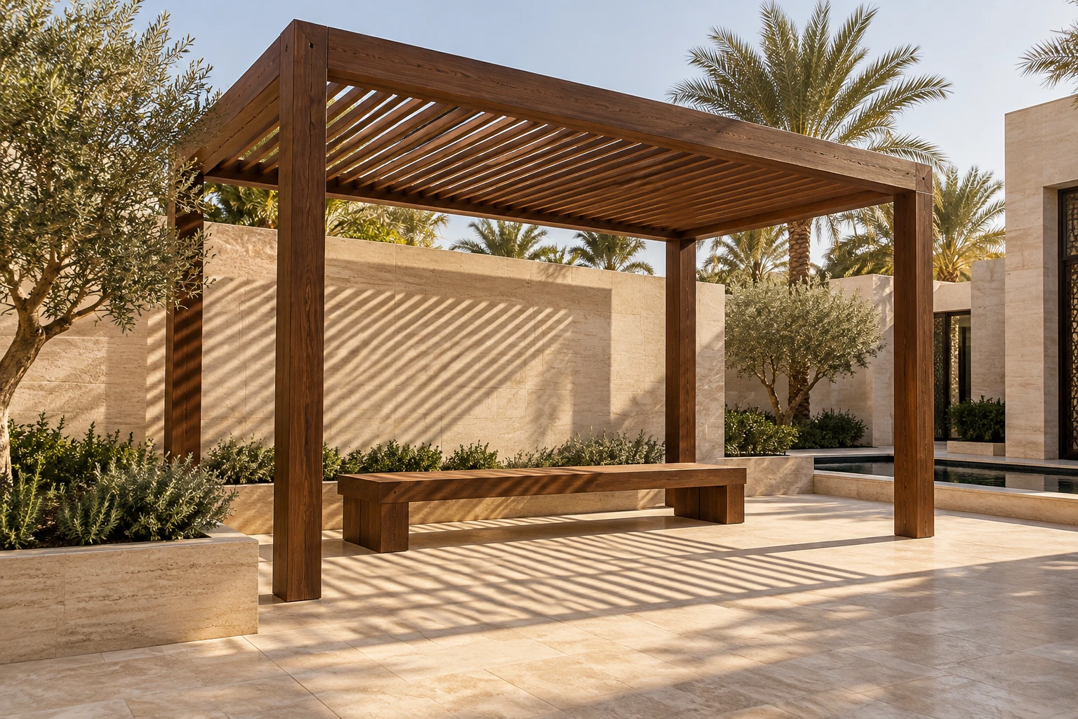 Timber pergola and outdoor seating