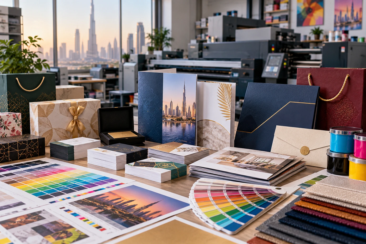 Colourful print samples and stationery