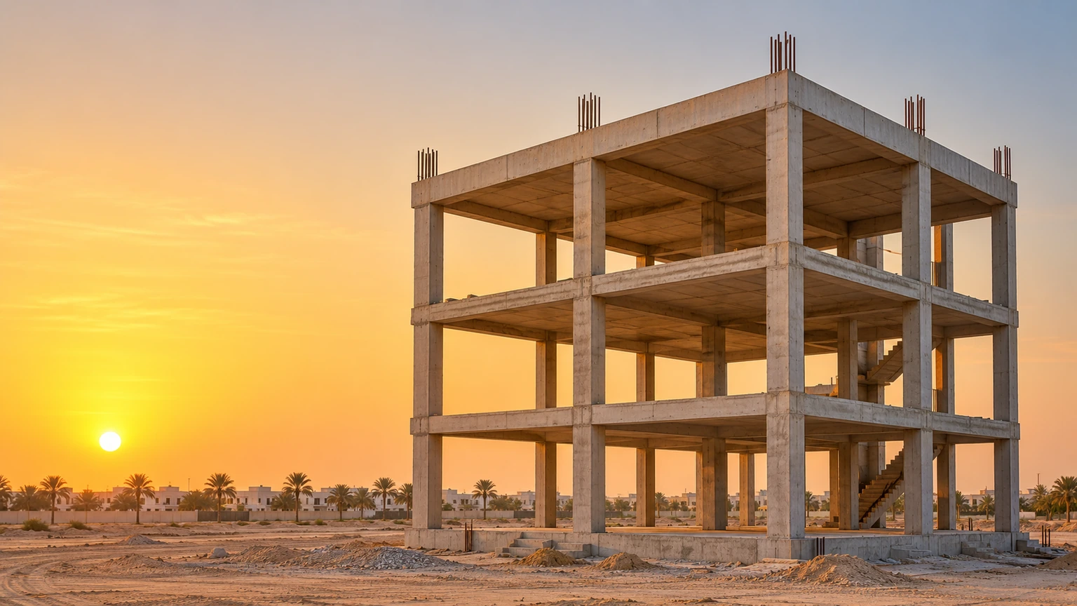 Complete illustrative villa structural frame in the UAE
