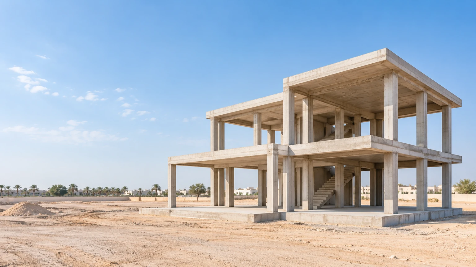 Complete illustrative villa structural frame in the UAE