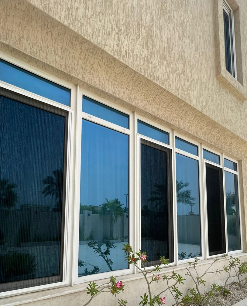 A multi-panel framed window design.