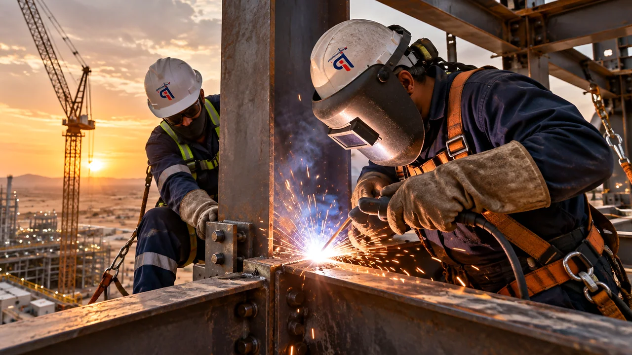 Welder completing metal fabrication work