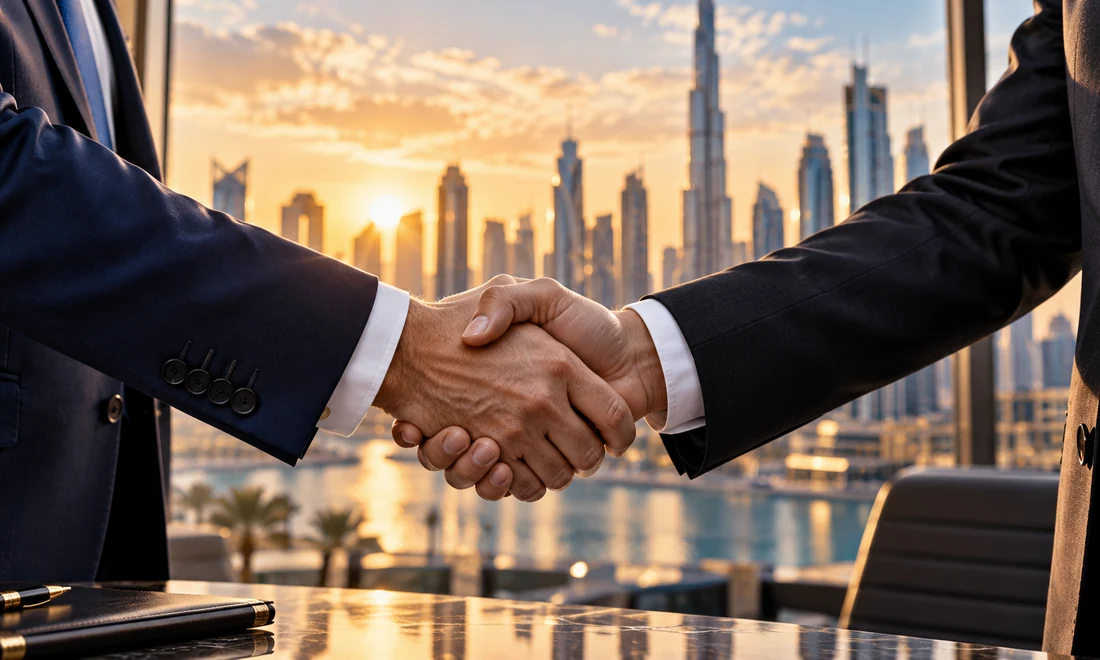 Business partners shaking hands in Dubai