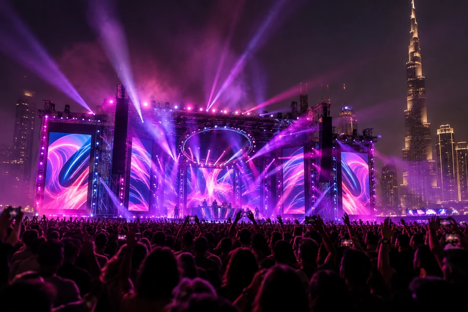 Violet-lit live concert in Dubai