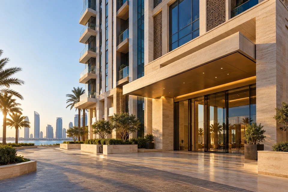 Contemporary Gulf residential building in warm afternoon light