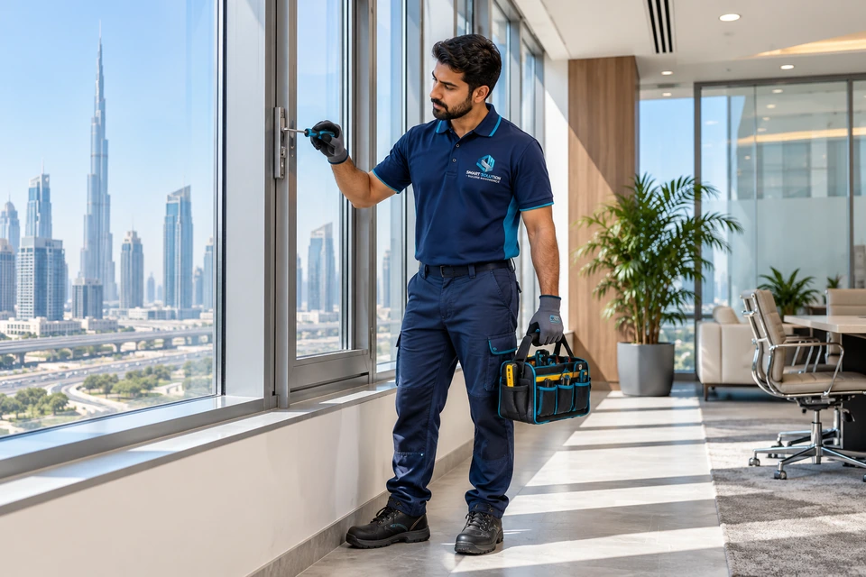Building Maintenance Works — illustrative service photograph with embroidered workwear