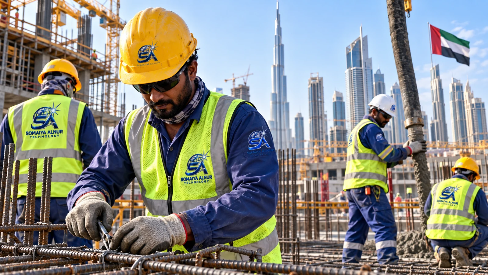 Construction manpower against Dubai skyline