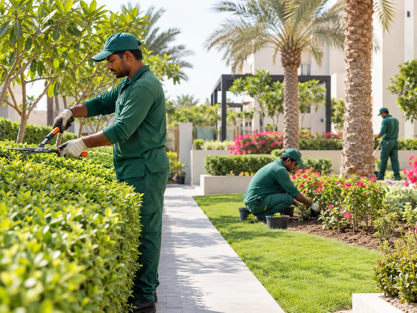 Garden maintenance team at work