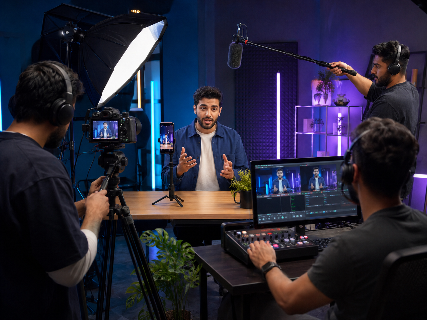 UAE production team filming vertical content with a creator