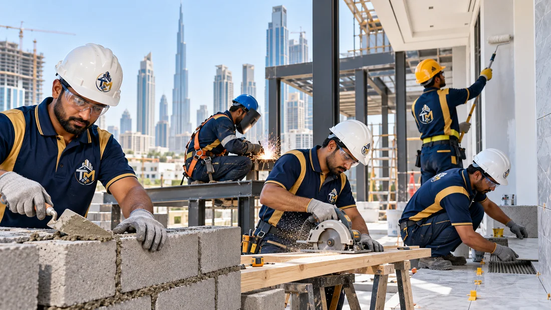 TAJ ALMAKAN technical services team working on a UAE project site
