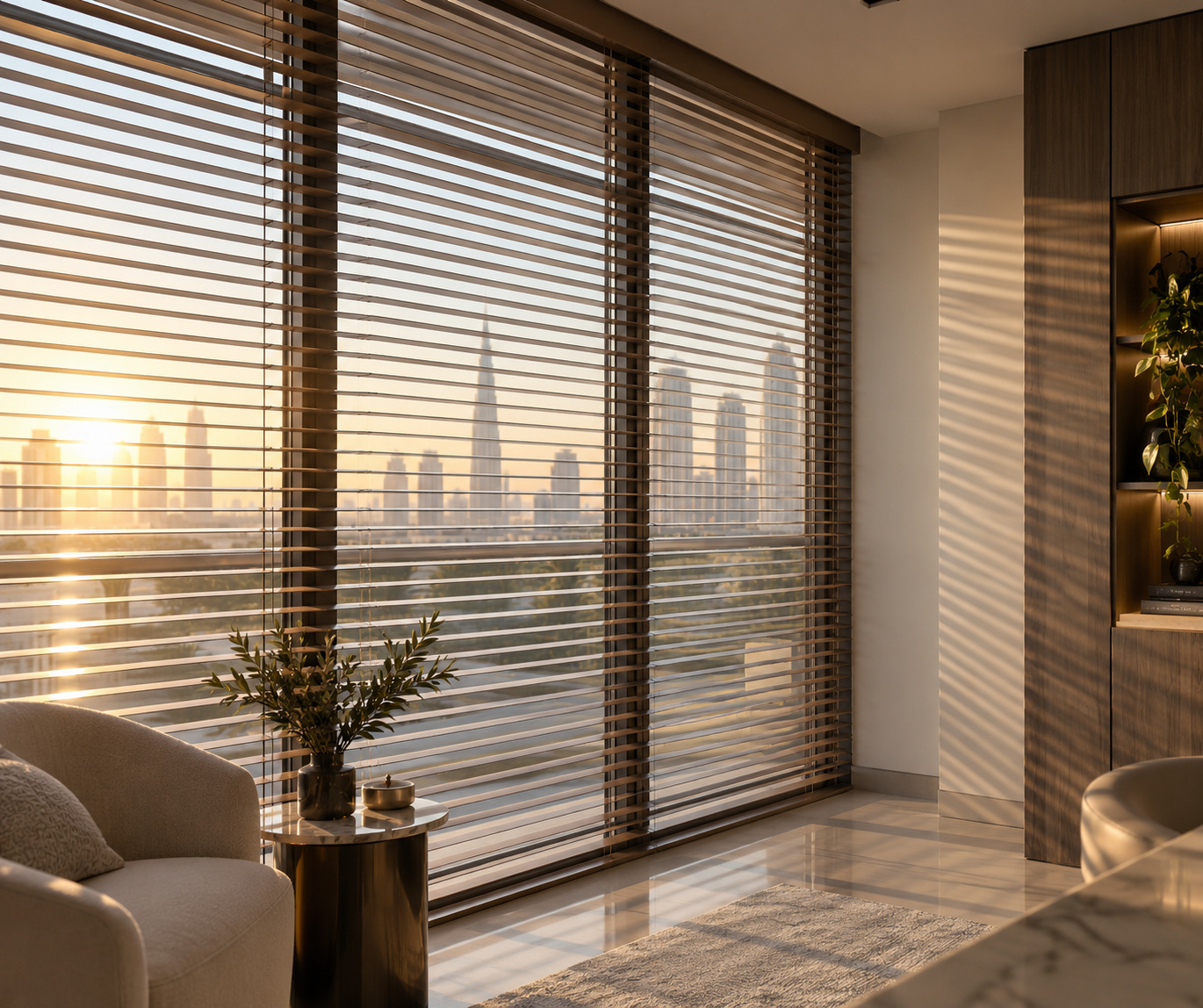 Contemporary blinds across a large window
