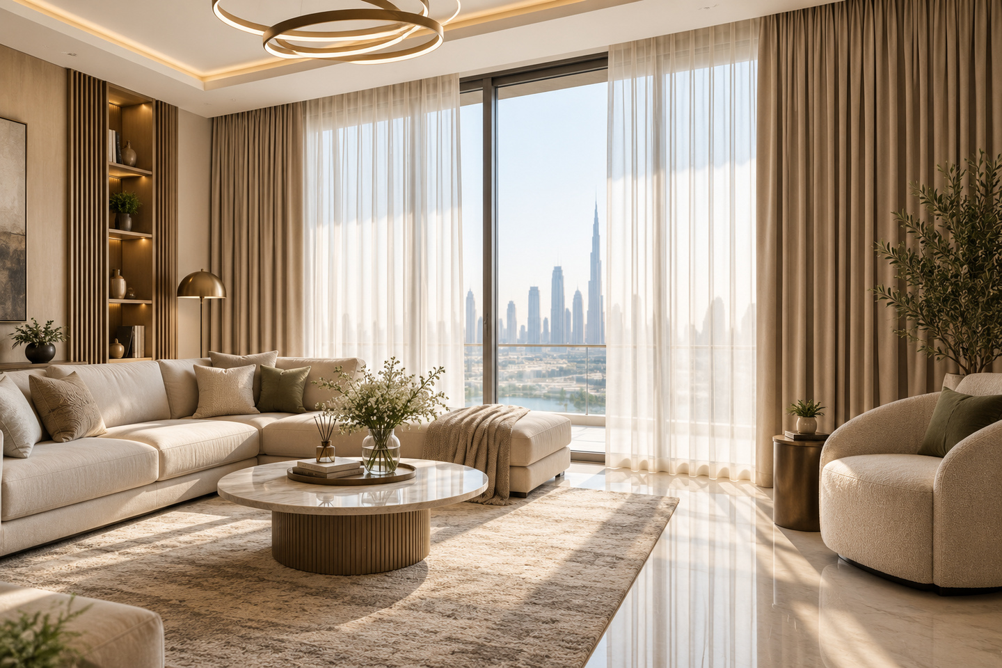 Light neutral living room with sheer and curtains