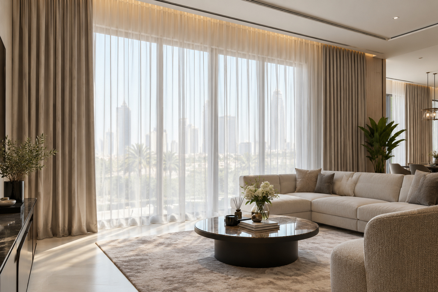 Soft sheer curtains in a modern interior